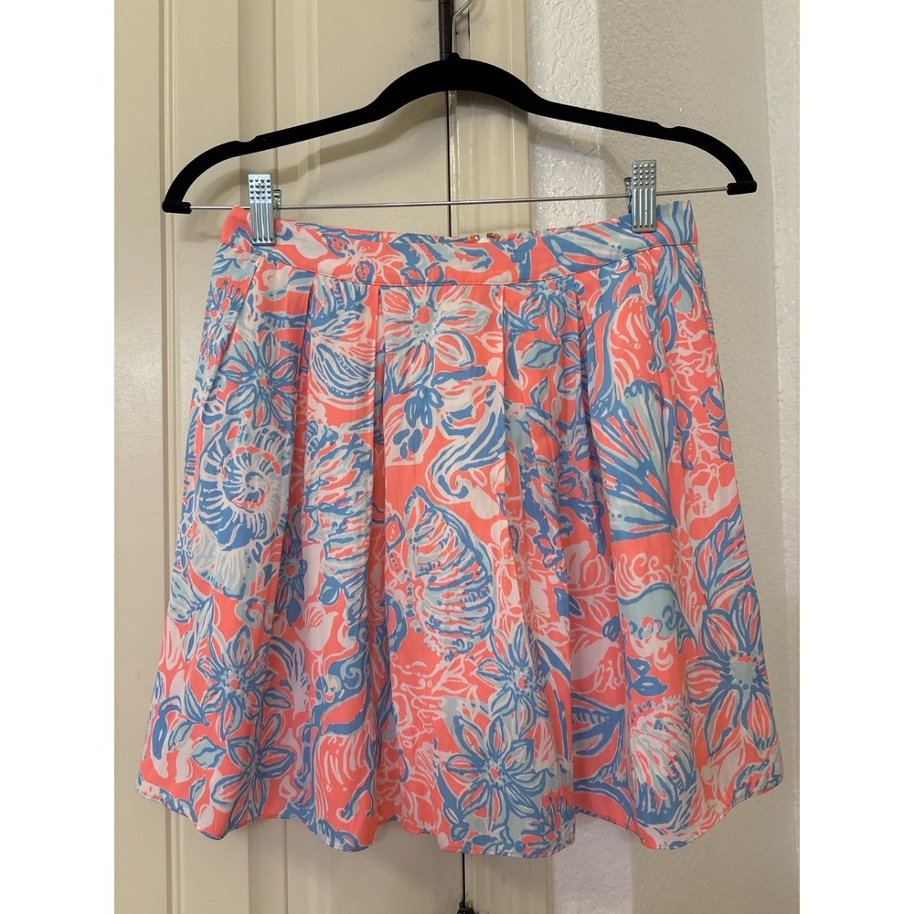 Lilly Pulitzer Selina Pleated Mini Skirt Pink Sun Ray Summer‎ Siren Seashell 00